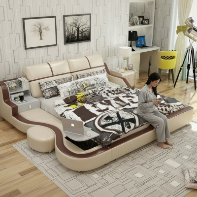 Multifunktiounsbett Luxus Design Beige Better Duebel Regal 180x200cm