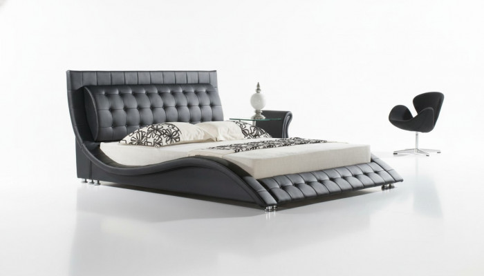Bett Duebelbett Schwaarz Gepolstert Bett Schlofzëmmer Modern 180x200