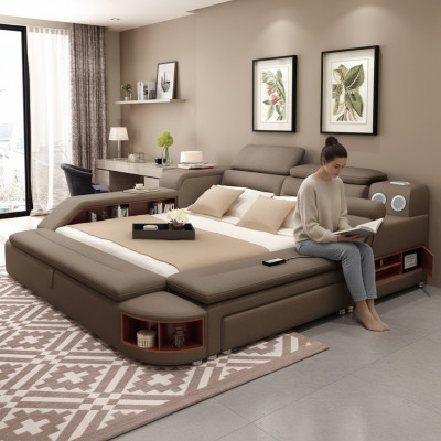Luxe Bett 180x200 Multifunktion Schlofzëmmer Leif Regaler Nei