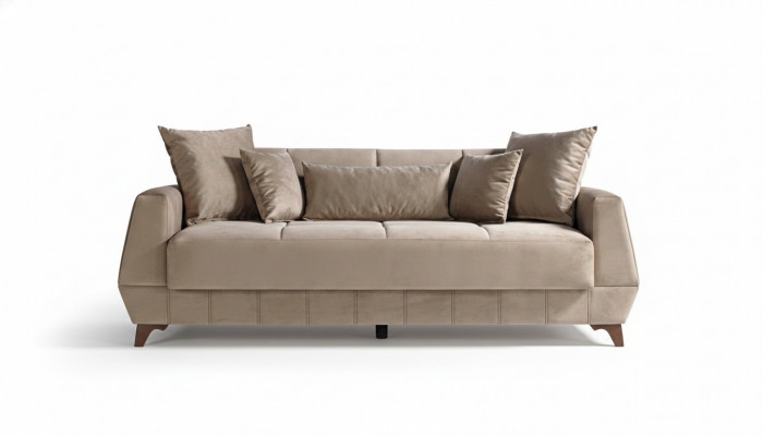 Design Sofa Drësëtzer Beige Canapé Miwwelen Textil Stoff 3 Sëtzer Couches Sofas