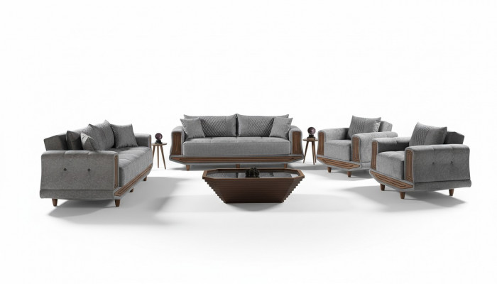 Canapé-Set 3+2+1+1 Sëtzer Textil Holz Sofa 3 Sëtzer Modern Still Komplett Set