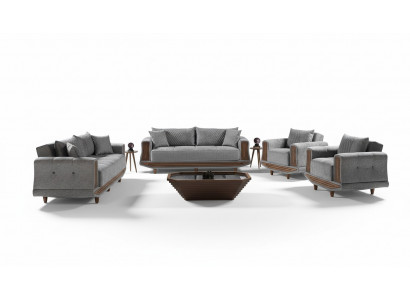 Canapé-Set 3+2+1+1 Sëtzer Textil Holz Sofa 3 Sëtzer Modern Still Komplett Set