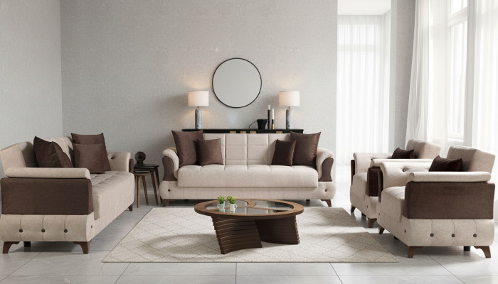 Modern Sofagarnitur Fotell Textil Sofa Luxus Komplett Luxus 3+2+1+1 Sëtzer