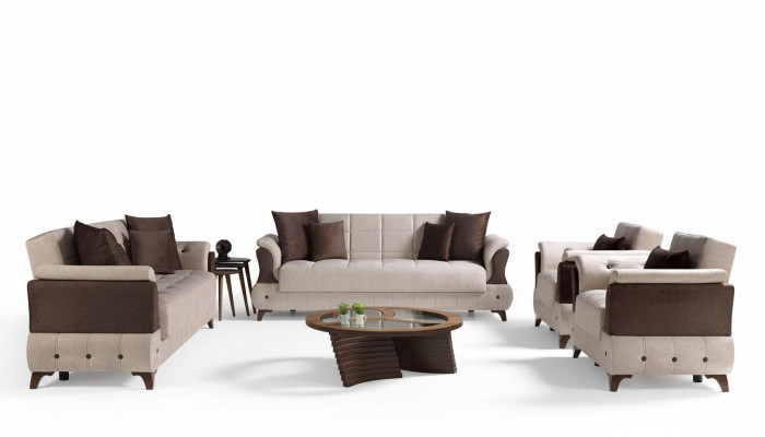 Modern Sofagarnitur Fotell Textil Sofa Luxus Komplett Luxus 3+2+1+1 Sëtzer