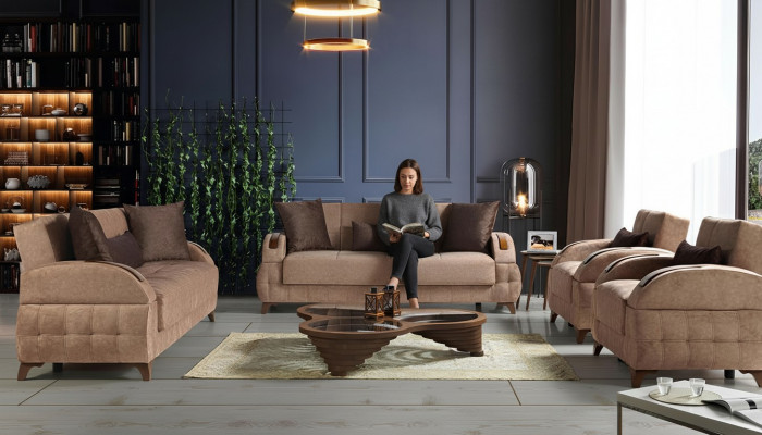 Designer Sofagarnitur 3+2+1+1 Sëtz Couch Polster Sëtzpolster Braun Set
