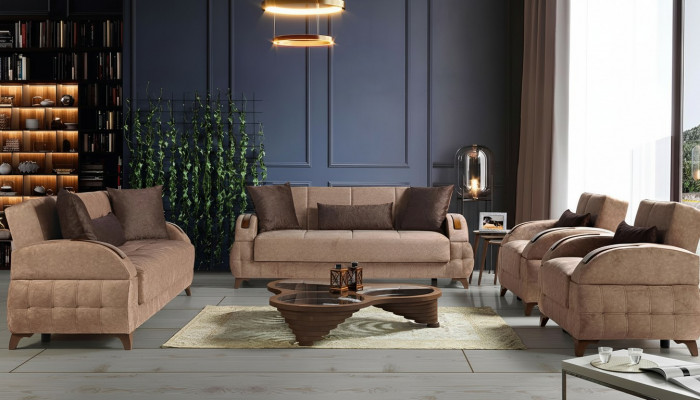 Designer Sofagarnitur 3+2+1+1 Sëtz Couch Polster Sëtzpolster Braun Set
