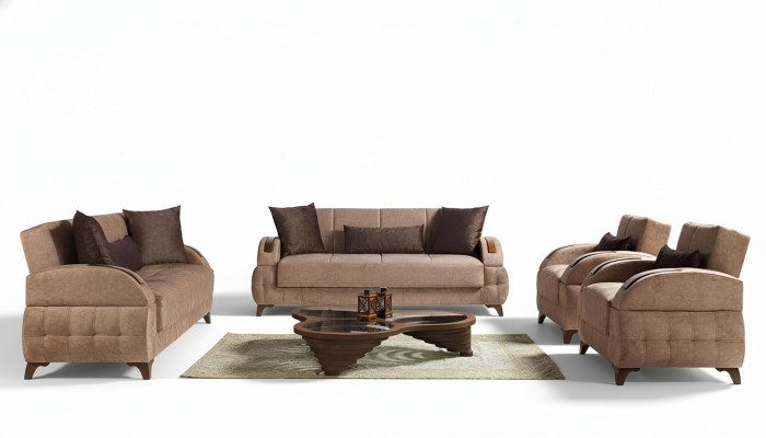 Designer Sofagarnitur 3+2+1+1 Sëtz Couch Polster Sëtzpolster Braun Set