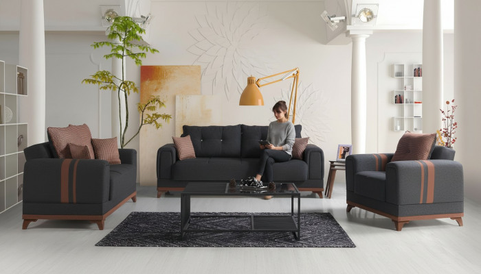 Grau Sofagarnitur 3+2+1 Sëtzer Sofa Komplett Set Relax Sessel 3tlg.