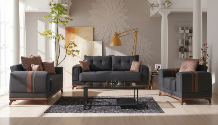 Grau Sofagarnitur 3+2+1 Sëtzer Sofa Komplett Set Relax Sessel 3tlg.