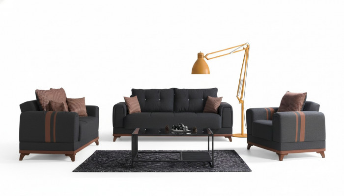 Grau Sofagarnitur 3+2+1 Sëtzer Sofa Komplett Set Relax Sessel 3tlg.