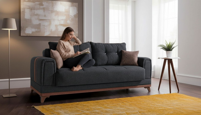Luxuriéise Wunnzëmmer Canapé 3 Sëtzer Relax Canapé Modern 230 cm Luxus Schwaarz