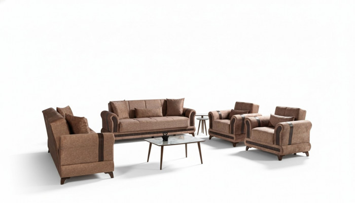 Salonensemble 3+2+1+1 Plazen Wunnzëmmer Set Stoff Sofa Fauteuil Schlofssofa