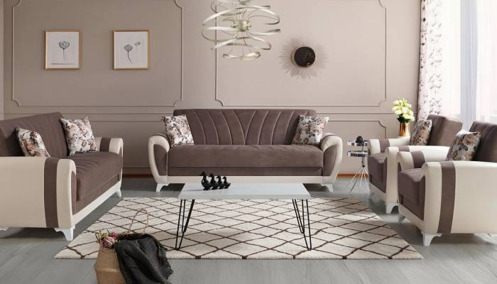 Schloofcouch Sofagarnitur 3+2+1+1 Sëtzer Textil Sofa Fauteuil Komplett Set Braun