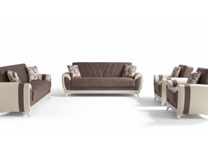 Schloofcouch Sofagarnitur 3+2+1+1 Sëtzer Textil Sofa Fauteuil Komplett Set Braun