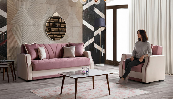 Sofagarnitur 3+1 Sëtzer Textil Holz Canapé 3 Sëtzer Modern Fauteuil Komplett Set Neit 3