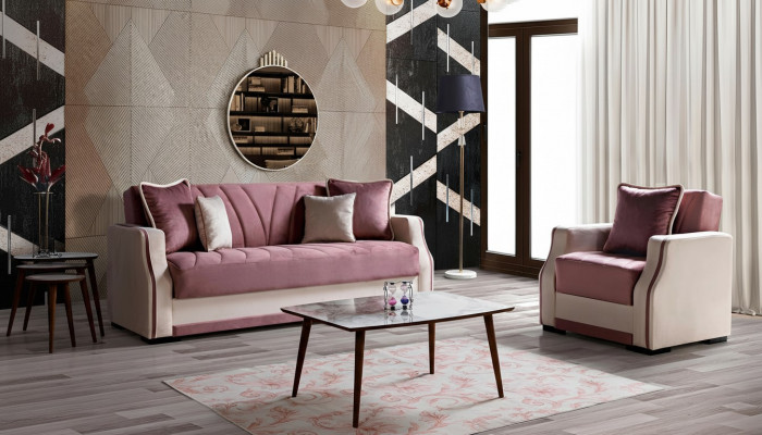 Sofagarnitur 3+1 Sëtzer Textil Holz Canapé 3 Sëtzer Modern Fauteuil Komplett Set Neit 3