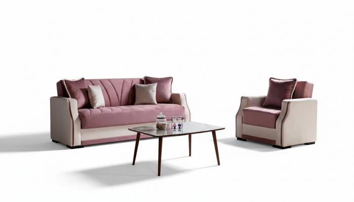 Sofagarnitur 3+1 Sëtzer Textil Holz Canapé 3 Sëtzer Modern Fauteuil Komplett Set Neit 3