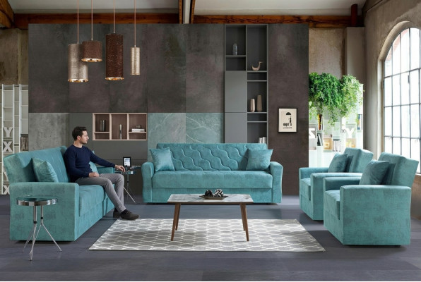 Sofagarnitur 3+2+1+1 Sëtzer Textil Holz Sofa 3 Sëtzer Modern Nei Fauteuil Komplett Set