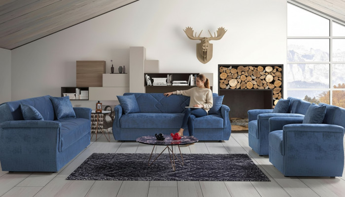 Sëtzgarnitur 3+2+1+1 Holz Wunnzëmmer Luxus Canapé Modern Stoff Komplett EU