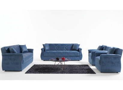 Sëtzgarnitur 3+2+1+1 Holz Wunnzëmmer Luxus Canapé Modern Stoff Komplett EU