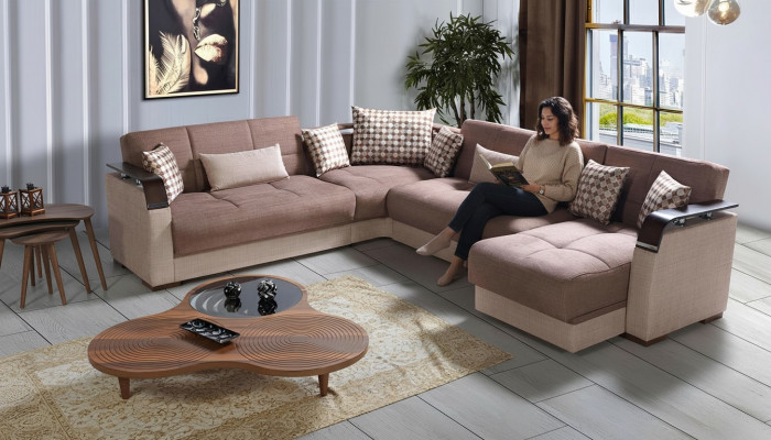 Ecksofa Wunnlandschaft Braun L-Form Sofa Wunnzëmmer Ecksofa Luxus Eckgarnitur