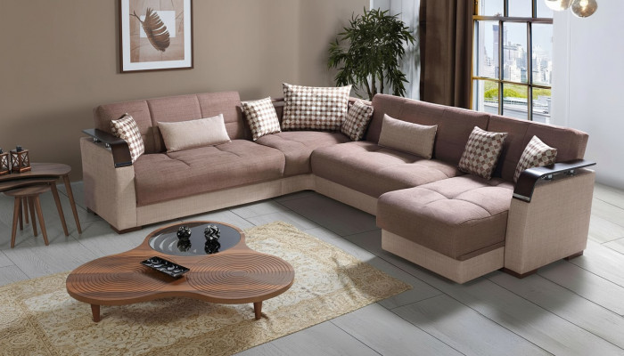 Ecksofa Wunnlandschaft Braun L-Form Sofa Wunnzëmmer Ecksofa Luxus Eckgarnitur