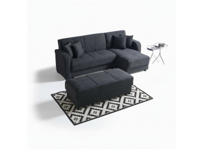Ecksofa L-Form Hocker Schwaarz Komplett Wunnzëmmer Set 2tlg. Luxus Miwwelen