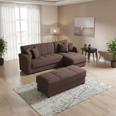 Luxus Living Room Set Hocker + Ecksofa L-Form Modern Set Relax Komplett
