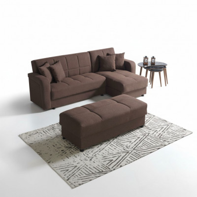 Luxus Living Room Set Hocker + Ecksofa L-Form Modern Set Relax Komplett