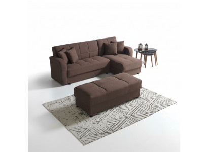 Luxus Living Room Set Hocker + Ecksofa L-Form Modern Set Relax Komplett