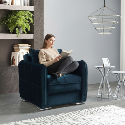 Design Sëtzer Luxus Fautteuil Relax Textil Blo Faarf Fautteuil Club Lounge Modern