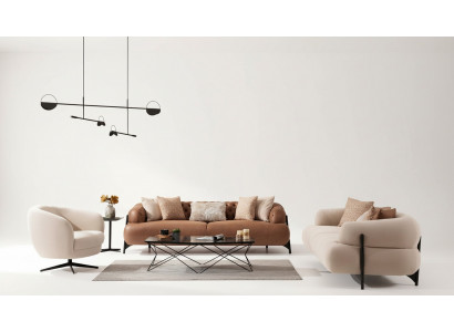 Sofaset 3+3+1 Sëtzer Textil Holz Sofa 3 Sëtzer Modern Fautteuil Neie Komplett Set