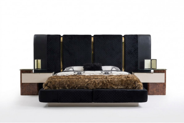 Modern Schlofzëmmer Set Bett 2x Nuetsdëscher Design Miwwel 3 Deeler.
