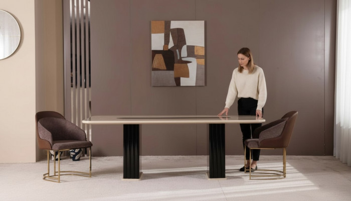 Iesszëmmer Set Luxus 4x Still+Iessdësch Iessgrupp Garnitur Lehnstill Modern