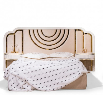Moderne Schlofkummer Set Bett + 2x Nuetsdëscher Design Miwwelen 3 Deeler Nei