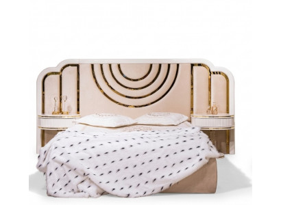 Moderne Schlofkummer Set Bett + 2x Nuetsdëscher Design Miwwelen 3 Deeler Nei
