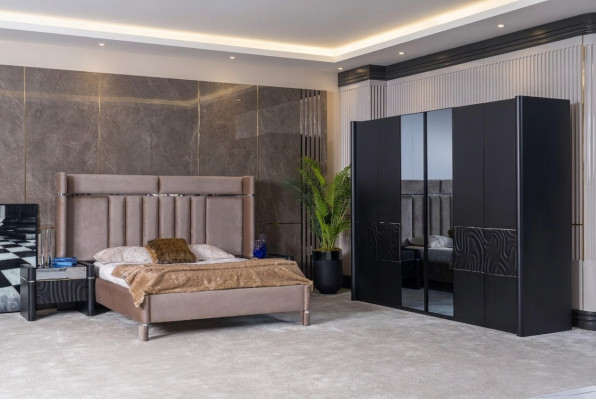 Schlofzëmmer Set Komplett Bett + 2x Nuetsdëscher + Kleederschaaf 4tlg.