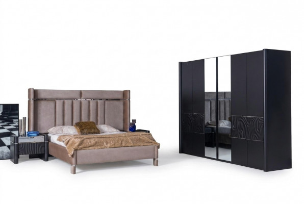 Schlofzëmmer Set Komplett Bett + 2x Nuetsdëscher + Kleederschaaf 4tlg.