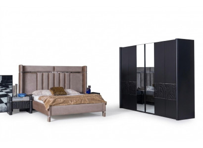 Schlofzëmmer Set Komplett Bett + 2x Nuetsdëscher + Kleederschaaf 4tlg.