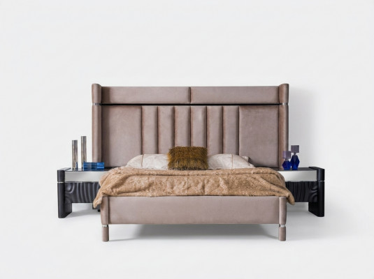 Luxus Schlofkummer Set Bett + 2x Nuetsdëscher Holz Komplett Modern Nei