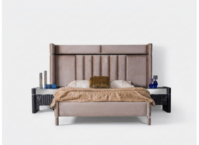 Luxus Schlofkummer Set Bett + 2x Nuetsdëscher Holz Komplett Modern Nei