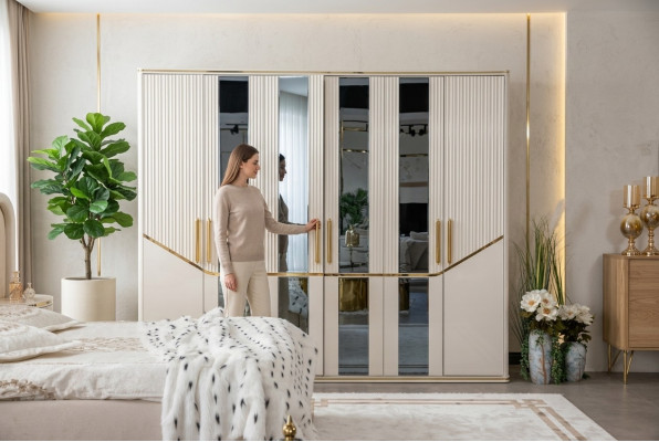 Kleedersschaf Schief Schaf Design Holz Beige Gold Modern Miwwel 270cm