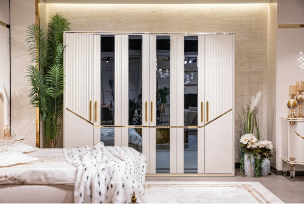 Kleedersschaf Schief Schaf Design Holz Beige Gold Modern Miwwel 270cm