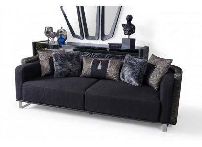 Dräisëtzer 240cm Schwaarz Luxus Couch Sofa Couchen Miwwelen Textil Stoff Samt 3er