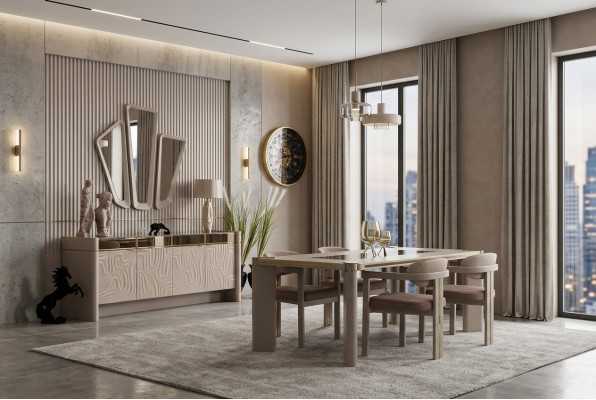 Luxus Iesszëmmer Set Iessdësch + 6x Stull Kommode mat 3xSpigel Iessgruppen