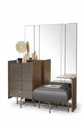 Maquillage Dësch Set Konsole Spigel Schlofkummer Miwwel Design Hocker 2-delig. Nei