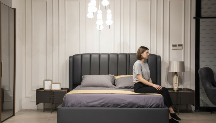 Modern Schlofzëmmer Set Bett + 2x Nuetsdëscher Design Miwwelen 3 Stéck EU