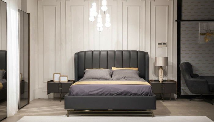 Modern Schlofzëmmer Set Bett + 2x Nuetsdëscher Design Miwwelen 3 Stéck EU