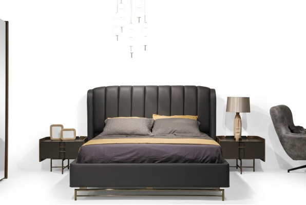 Modern Schlofzëmmer Set Bett + 2x Nuetsdëscher Design Miwwelen 3 Stéck EU