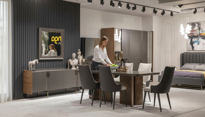 Luxus Iesszëmmer Set Iessdësch 6x Still Sideboard Iessgruppen Iessgarnitur 8 Stéck